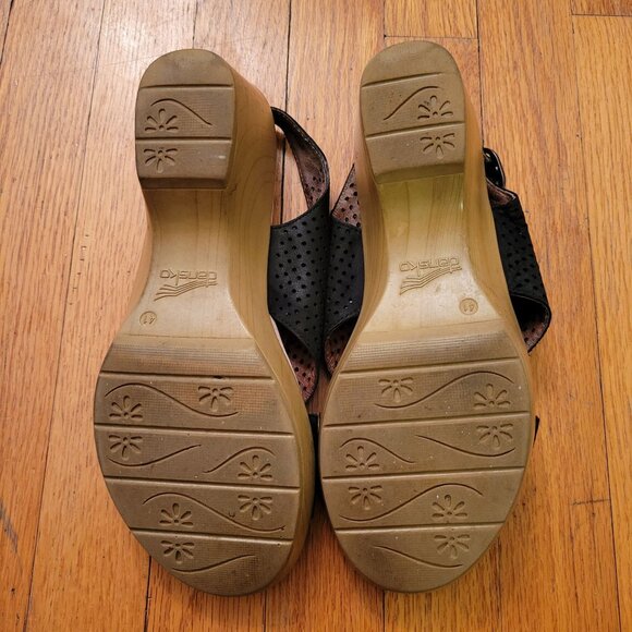 Dansko JACINDA Perforated Leather Sandals 41 Black Tan Wedge Open Toe 10.5 11 - Picture 3 of 8